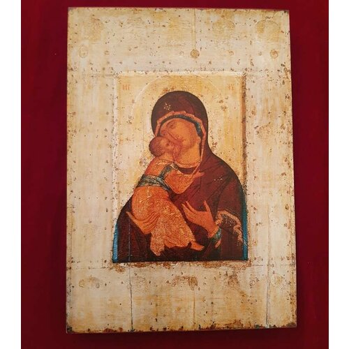 Владимирская икона Божией Матери Андрея Рублева деревянная на левкасе 40 см