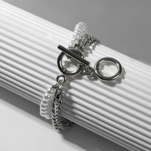 Браслет-цепочка, размер 16 см, белый кулон цепь двойное плетение с жемчугом цвет белый в серебре l 60 см