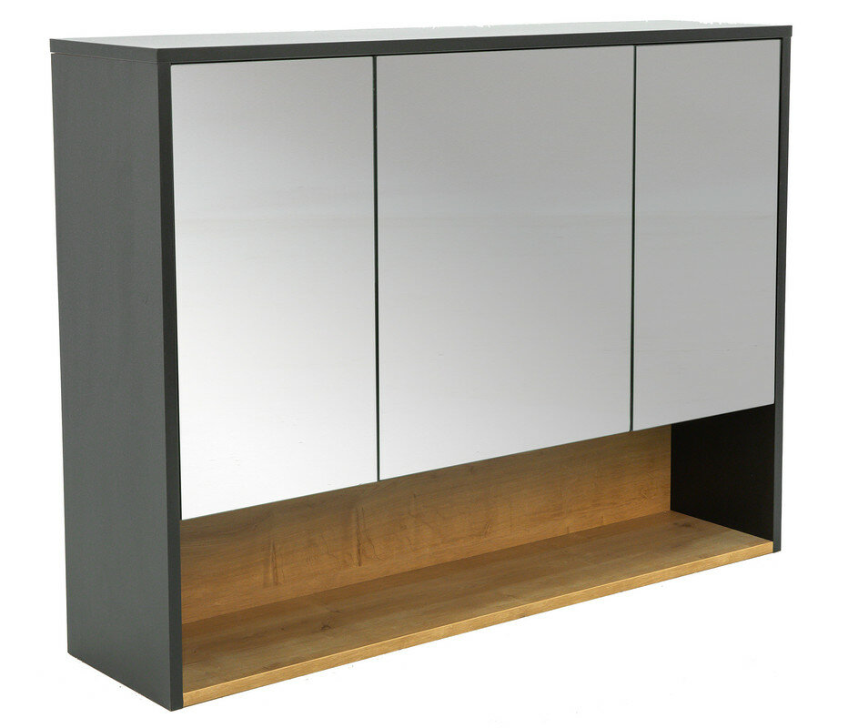 фото Шкаф для ванной столплит BORNEO СБ-3177 трехдверный, с зеркалом, ЛДСП, нежный черный, 100х75х25 см