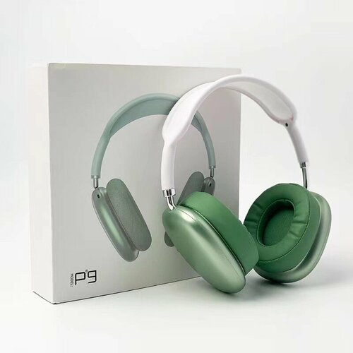 Наушники зеленые беспроводные P9 Bluetooth; большие накладные наушники игровые; наушники с микрофоном и шумоподавлением