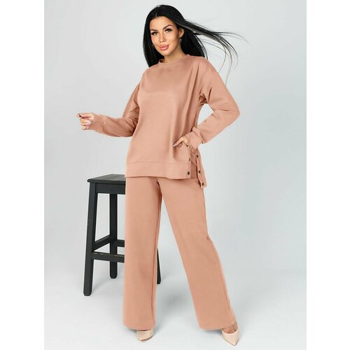 Костюм BROSKO, туника и брюки, повседневный стиль, прямой силуэт, карманы, размер 50, розовый
