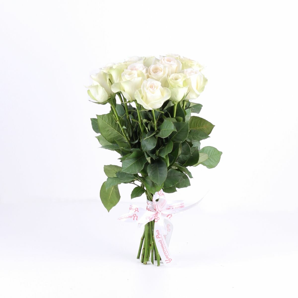 11 белых роз 70см с лентой шелк цветочный РЯД
