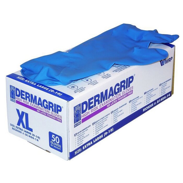 Перчатки Dermagrip HIGH RISK латексные неопудренные 25 пар ( 50 штук) (XL)