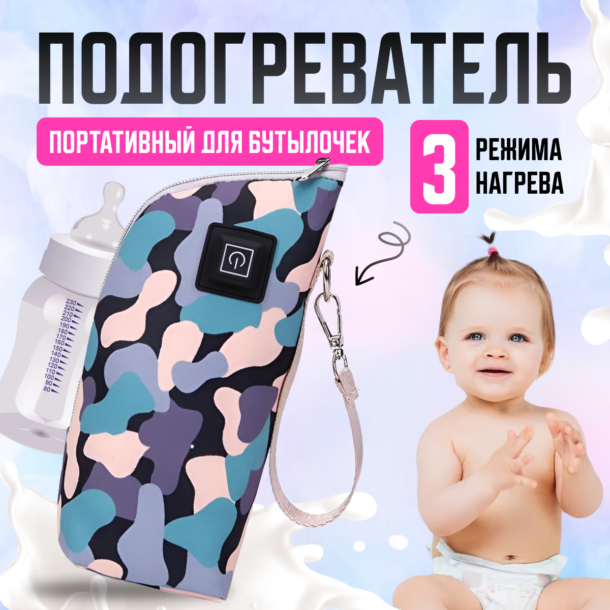 Подогреватель портативный с USB (камуфляж) для детских бутылочек/для смеси и воды/в машину/на прогулку Master-Pokupok