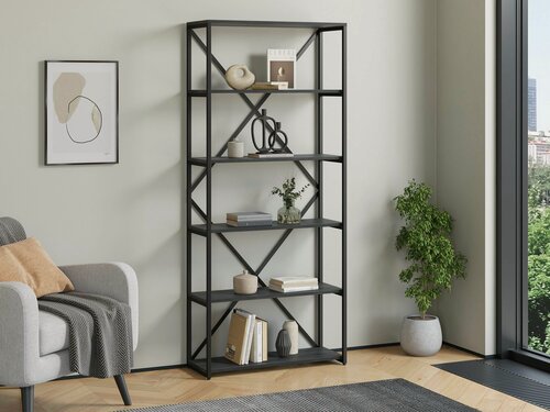 Изображение товара Стеллаж Айсберг Лофт 80/6 / Черный/ с полками северное дерево темное/ Для дачи/ для дома/ для книг/ в офис