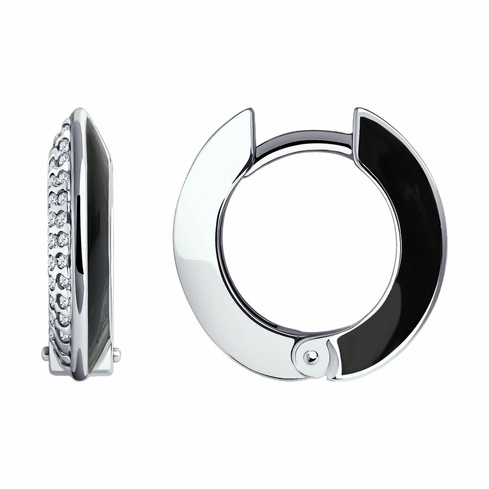 Серьги Diamant, серебро, 925 проба, родирование, фианит, эмаль, размер 16 мм, , серебро