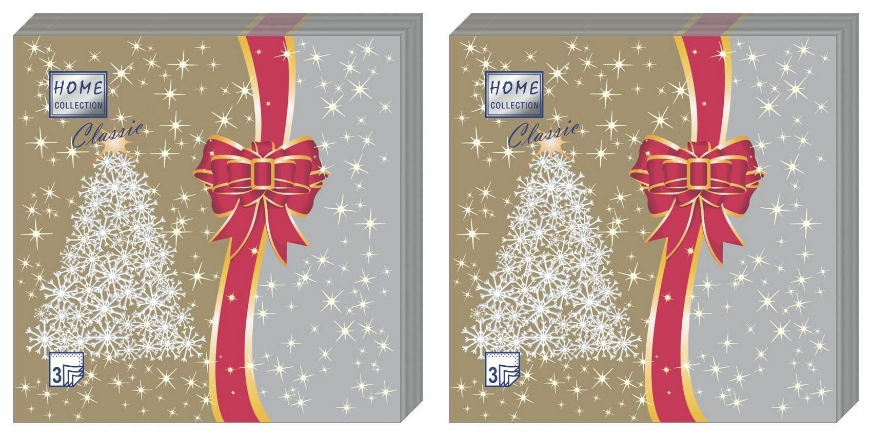 Home Collection Салфетки Classic Gold Новогодняя открытка, трехслойные, 33х33 см, 20 штук в упаковке, 2 упаковки