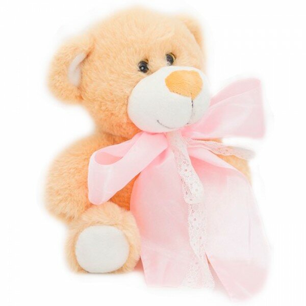 Мягкая игрушка Unaky Soft Toy "Медвежонок Сильвестр", 20х25 см, золотистый, с розовым атласным бантом, с шариками (0913120-14)