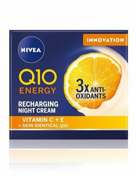 Восстанавливающий ночной крем NIVEA Q10 ENERGY Recharging Night Cream с натуральным экстрактом апельсина 50 мл (Из Финляндии)