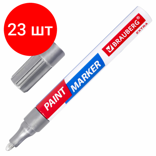 Комплект 23 шт, Маркер-краска лаковый EXTRA (paint marker) 4 мм, серебряный, улучшенная нитро-основа, BRAUBERG, 151982