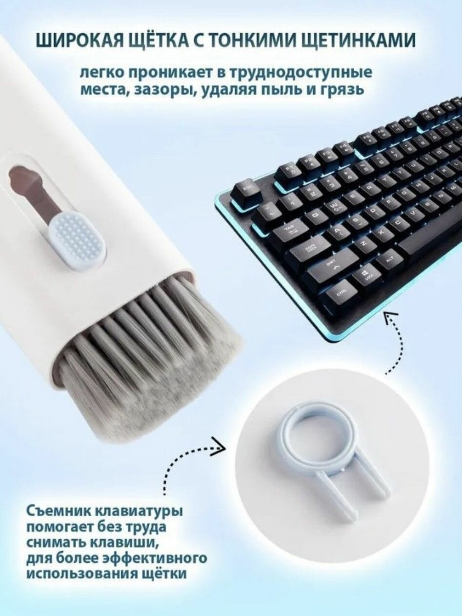 Многофункциональный набор щеток для чистки электроники 7 в 1. голубой. — фото 11