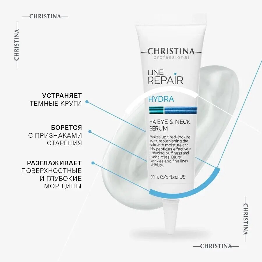 Christina Line Repair Hydra HA Eye & Neck Serum - Сыворотка для кожи вокруг глаз и шеи с гиалуроновой кислотой 30 мл.