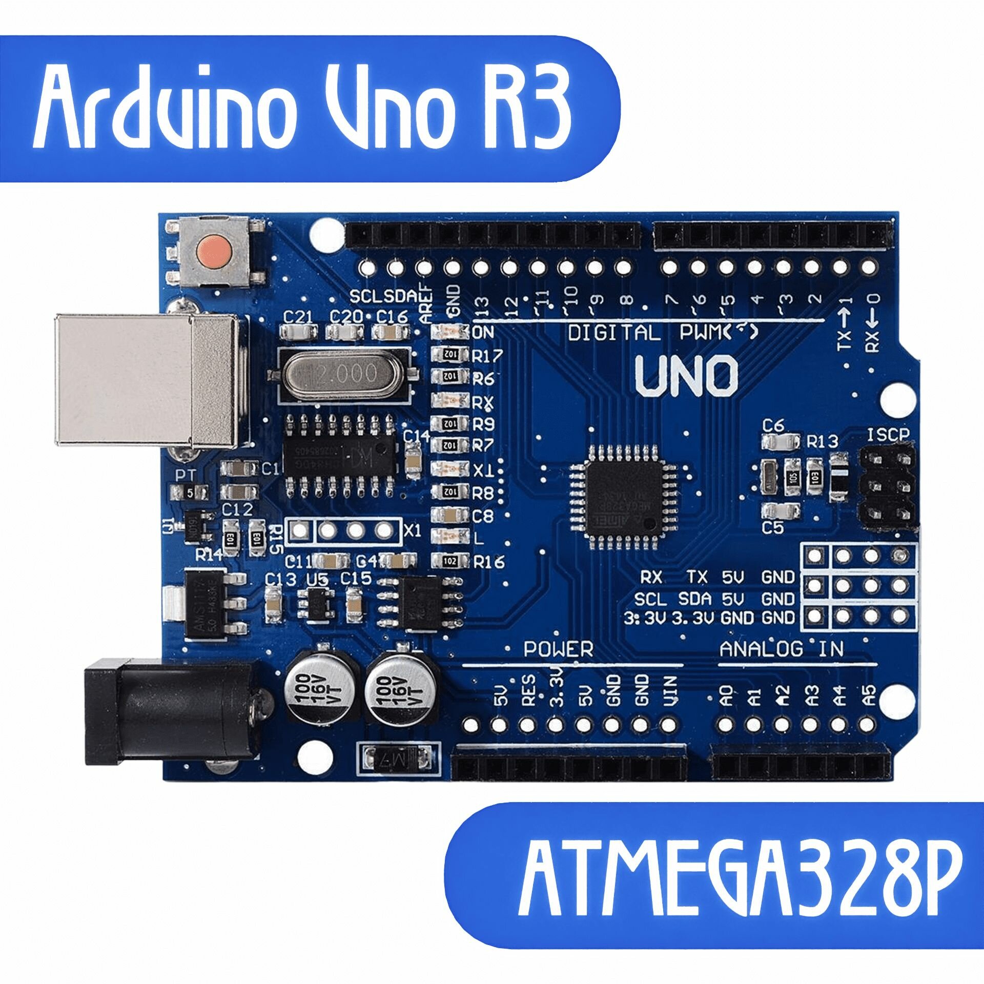 Плата контроллера Arduino Uno R3 ATmega328P CH340G Ардуино