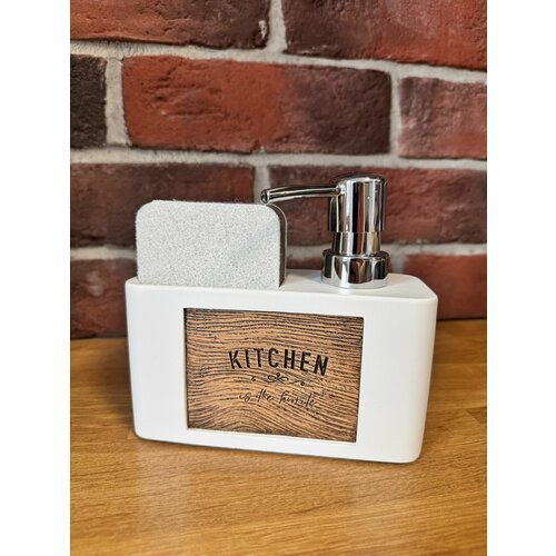 Кухонный диспенсер Kitchen для моющего средства дозатор для мыла Дерево белый с губкой 1683₽