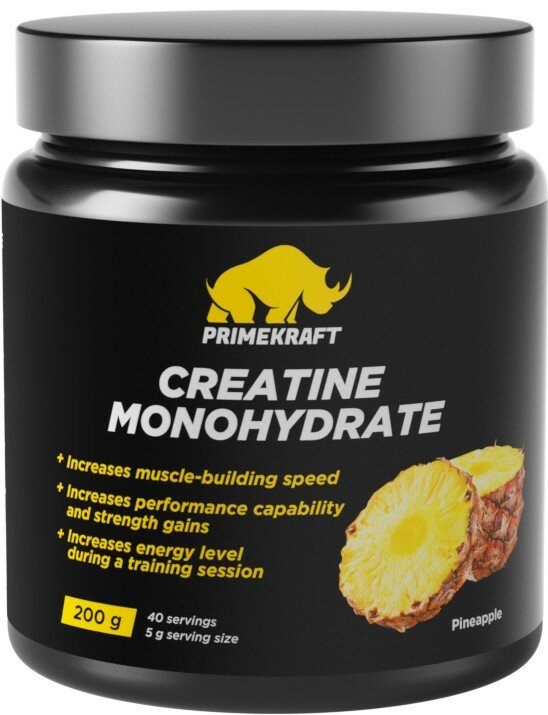 Креатин моногидрат, Prime Kraft, Creatine Monohydrate Flavored, 200 г, Ананас