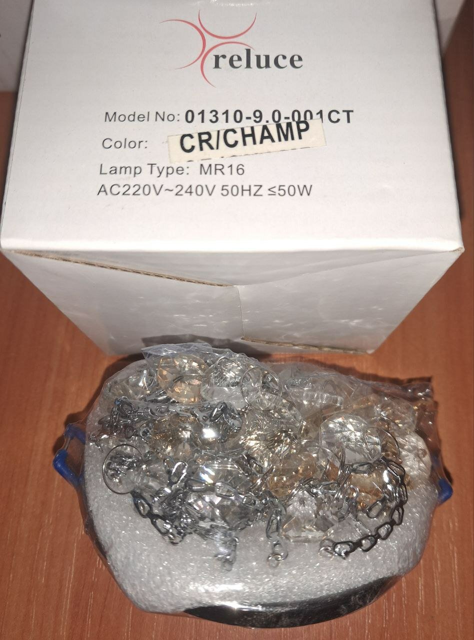 фото Светильник потолочный для натяжных потолков Reluce 01310-9.0-001CT серый-шампань MR16 G5.3 с декоративными хрусталиками