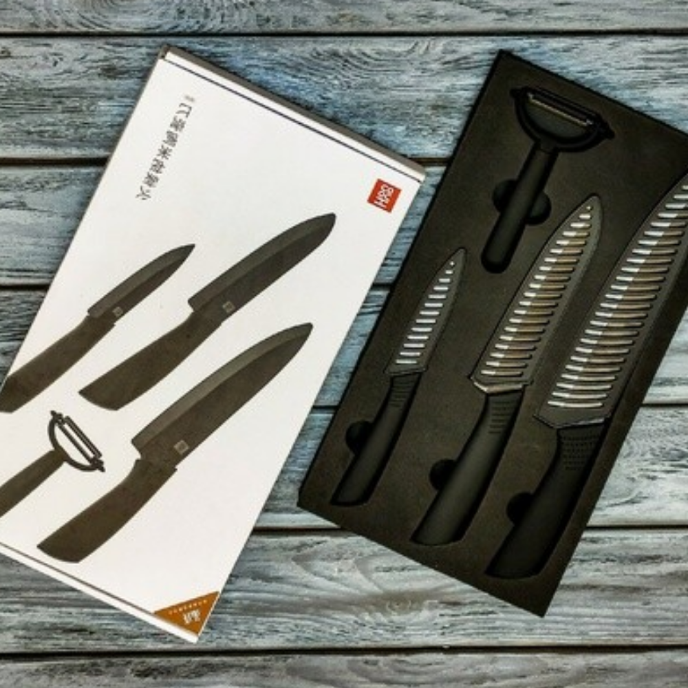 Ножи керамические набор HuoHou Nano Ceramic Knife HU0010 Black (3 ножа и овощечистка)