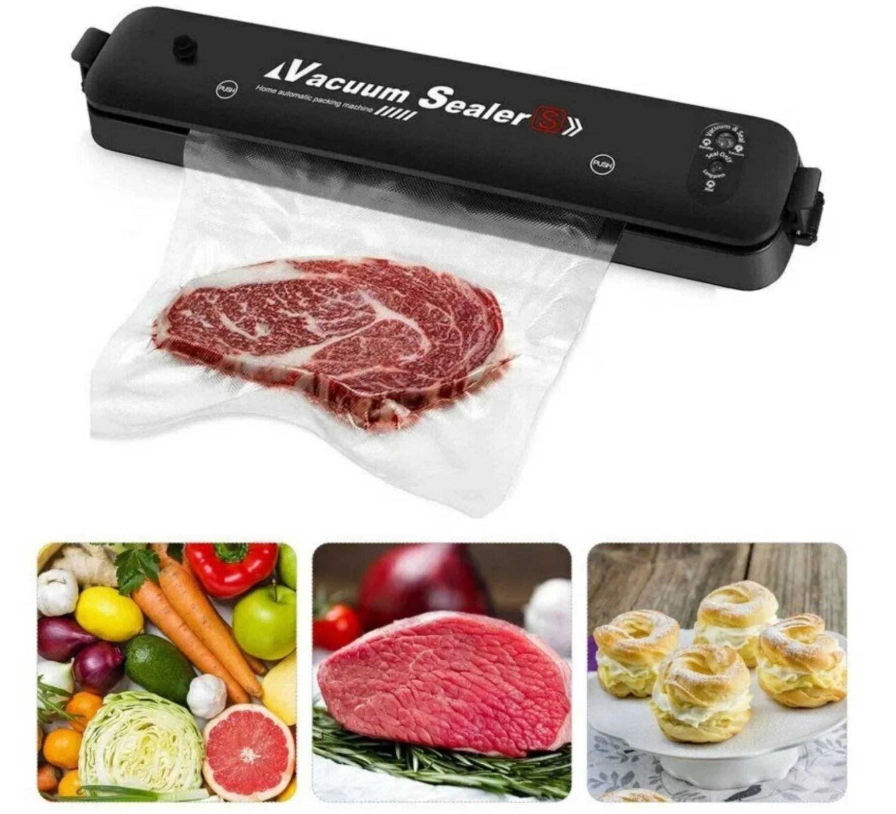 Вакуумный упаковщик WIEKK / Vacuum Sealer / Запайщик пакетов / Вакууматор для продуктов / Упаковщик пакетов