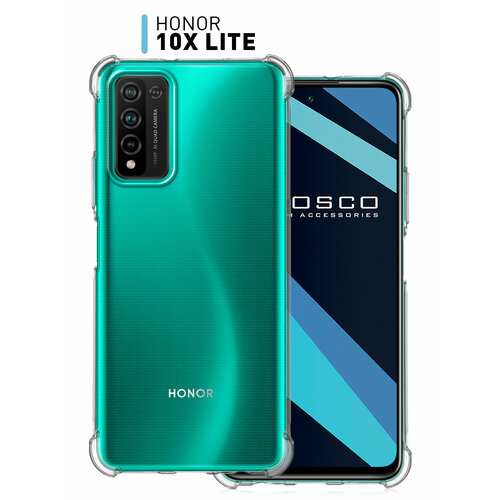 Противоударный силиконовый чехол на Honor 10X Lite (Хонор 10х лайт, Хонор 10 х лайт, икс лайт) Усиленные углы, защита модуля камер, прозрачный /ROSCO силиконовый чехол на honor 10x lite хонор 10х лайт голубой мрамор рисунок