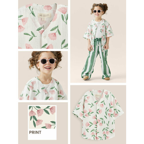 Рубашка Happy Baby, размер 110-116, зеленый, розовый шорты happy baby размер 110 116 зеленый розовый
