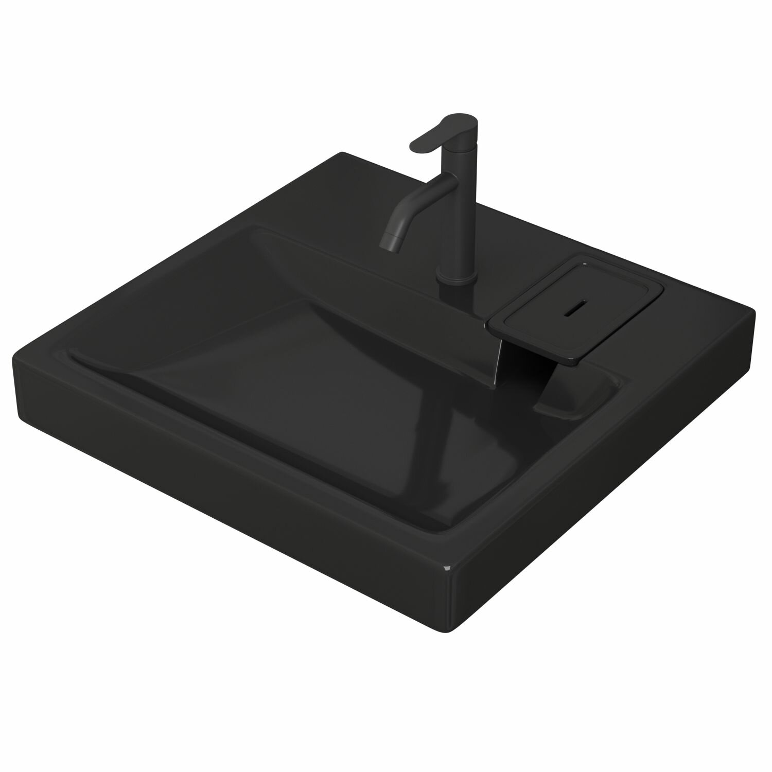 фото Комплект BAU 4 в 1: раковина над стиральной машиной BAU Hotel 60х60 литьевой мрамор цвет антрацит, кронштейны, сифон и смеситель Dream Black черный