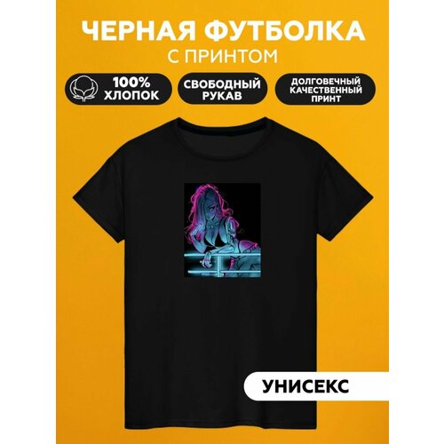 Футболка киберпанк cyberpunk девушка 2077, размер S, черный мужская футболка сибуя киберпанк мотоцикл shibuya cyberpunk s синий