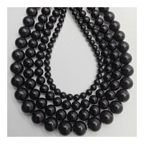 Каменные бусины, Агат, чёрный, тонированный, шарик гладкий, 12 мм, длина нити 38 см, около 32 бусин