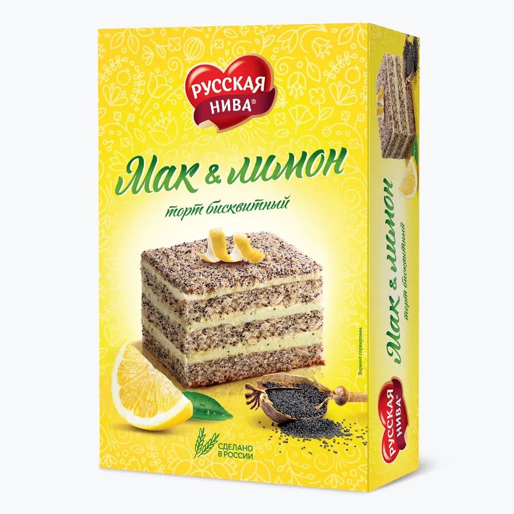 Торт Русская нива Мак-лимон бисквитный