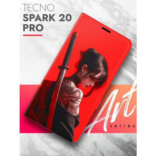 Чехол на Tecno Spark 20 Pro (Техно Спарк 20 Про) черный книжка эко-кожа подставка отделение для карт магнит Book case, Brozo (принт) Девушка самурай чехол на tecno spark 20 pro техно спарк 20 про черный книжка эко кожа подставка отделение для карт магнит book case brozo принт бежевые розы