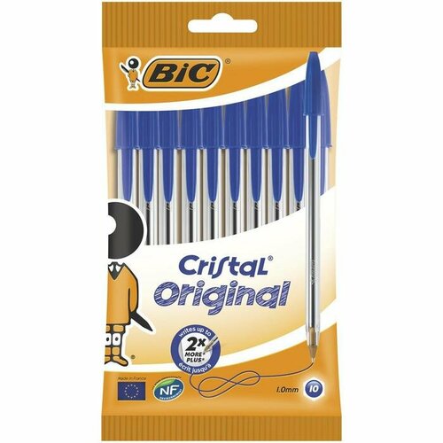 Набор ручек шариковых 10 шт, BIC Cristal Original, 1.0 мм, синие чернила (комплект из 3 шт)