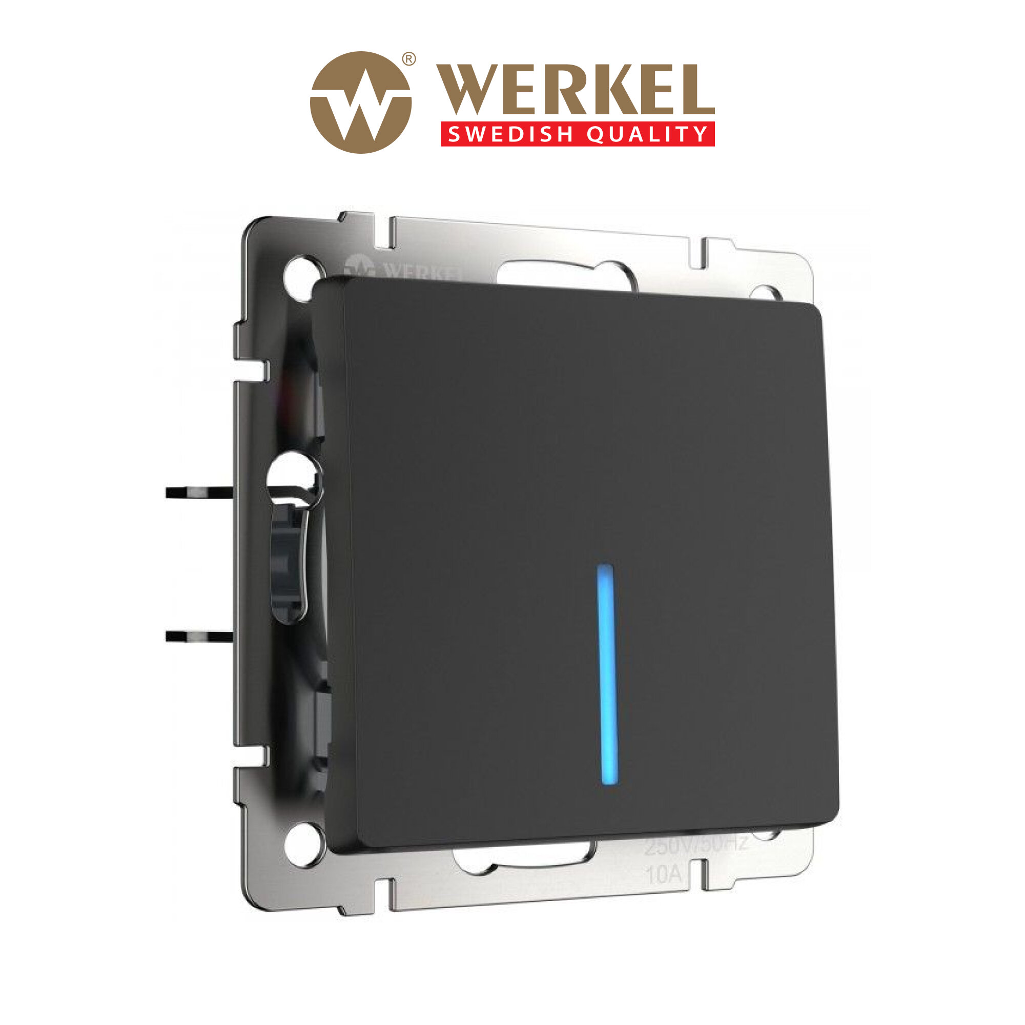 Встраиваемый выключатель одноклавишный с подсветкой Werkel W1110108 черный матовый IP20