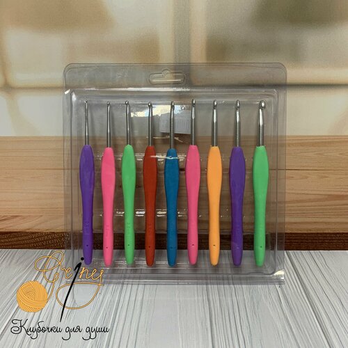 Набор из 9 крючков для вязания Пак(Pack) с силиконовой ручкой размеры 2.0- 6.0 комплект 1 набор