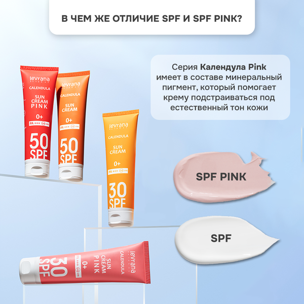 Levrana Солнцезащитный крем для лица и тела Календула 50 SPF PINK 0+, 100 мл