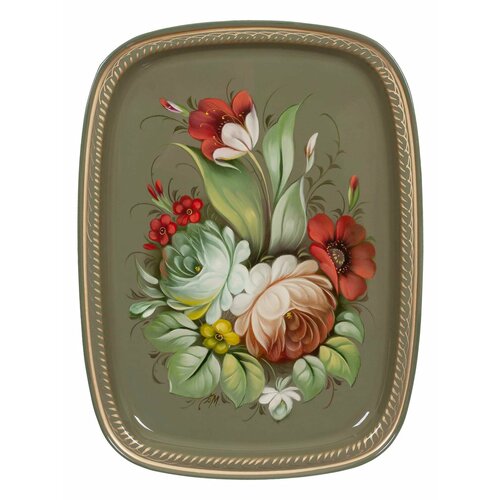 Жостовская фабрика декоративной росписи Жостовский поднос декоративный, размер 33х24 см (A12), металлический