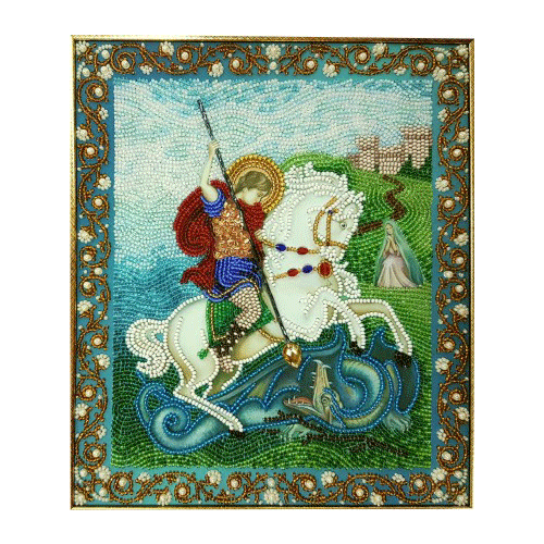 Набор для вышивания бисером с использованием камней и жемчуга Икона Св Георгий Победоносец К-210 22х26 1840₽