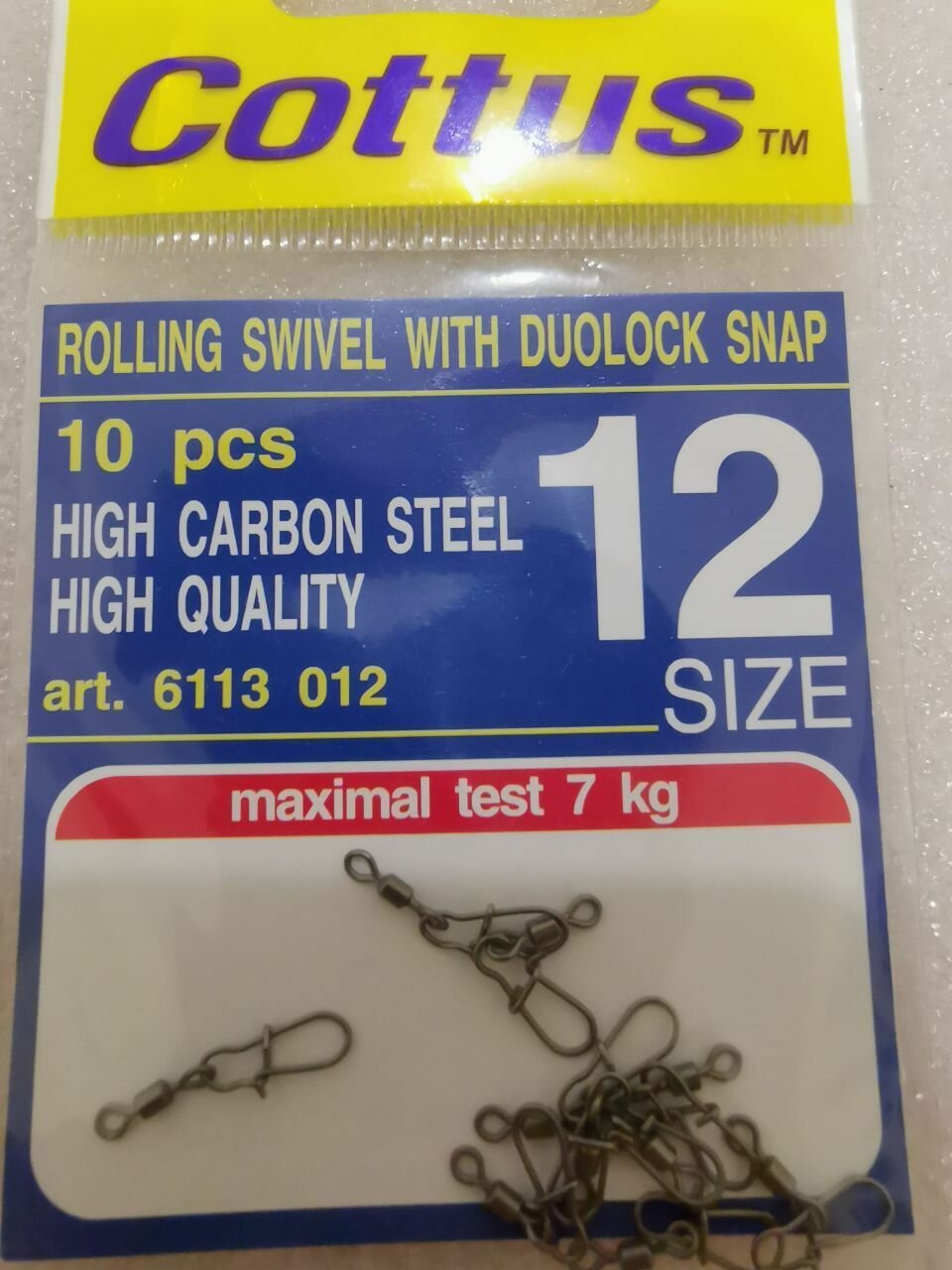 Карабин с застежкой COTTUS Rolling Swivel With Duolock Snap #12 (10шт,7кг)