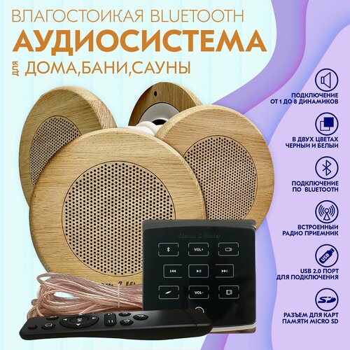 Комплект влагостойкой акустики для бани и сауны - SW4 Black ECO SAUNA (круглая решетка)