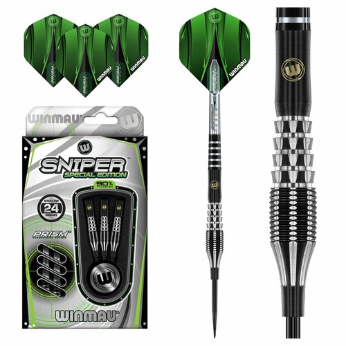 Дротики (24гр, 90% вольфрам) WINMAU SNIPER SE steeltip. Профессиональные дротики для игры в Дартс. серебристый, черный, серебристый