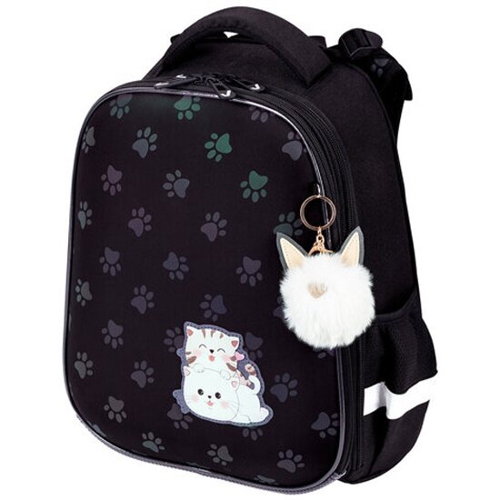 Ранец Brauberg LUMINOUS, 2 отделения, с брелоком, "Paws", светящийся рисунок, 38х29х16 см, 271366