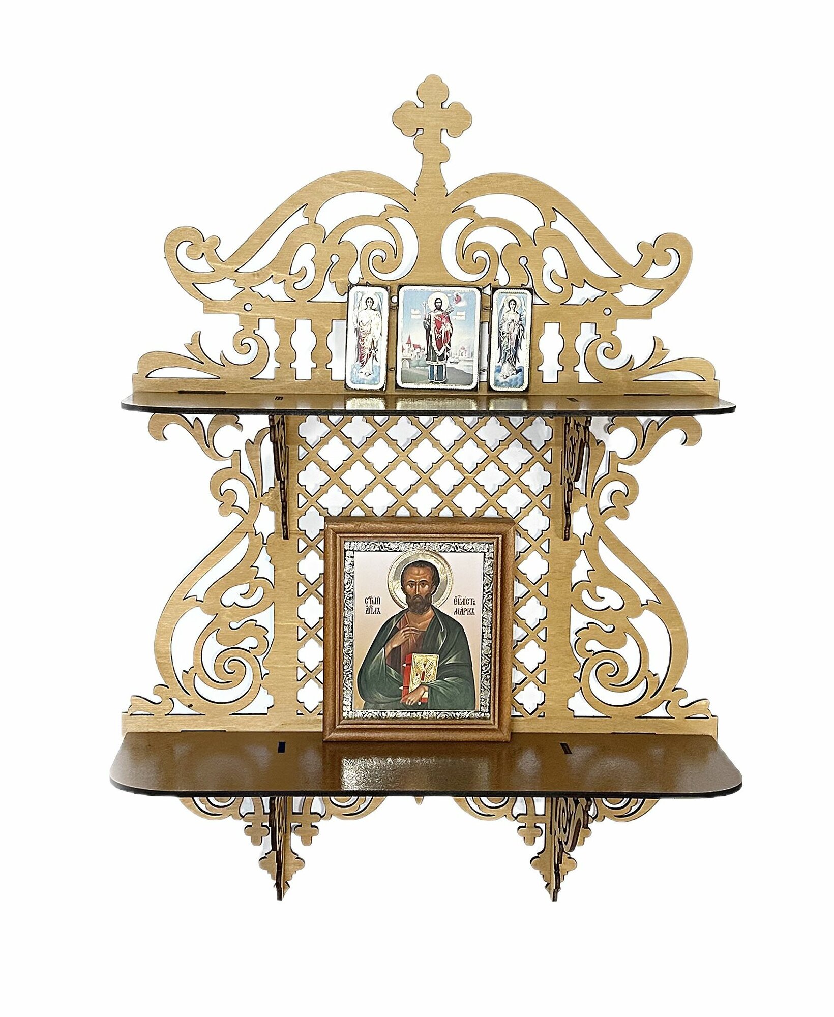 фото Иконостас на стену прямой. Полка уголок под иконы 55 см