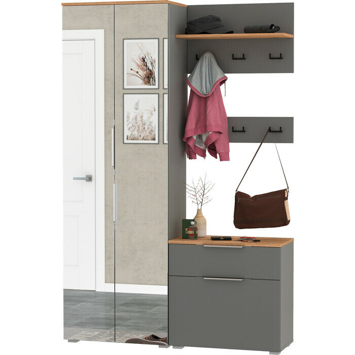 фото Прихожая Моби Октава 12, цвет серый графит/ дуб золотой/ фасады МДФ серый графит (1027038)