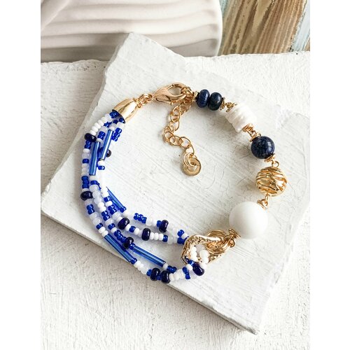 Браслет ELENA MINAKOVA Jewelry Design, бисер, агат, размер 18.5 см, голубой, синий