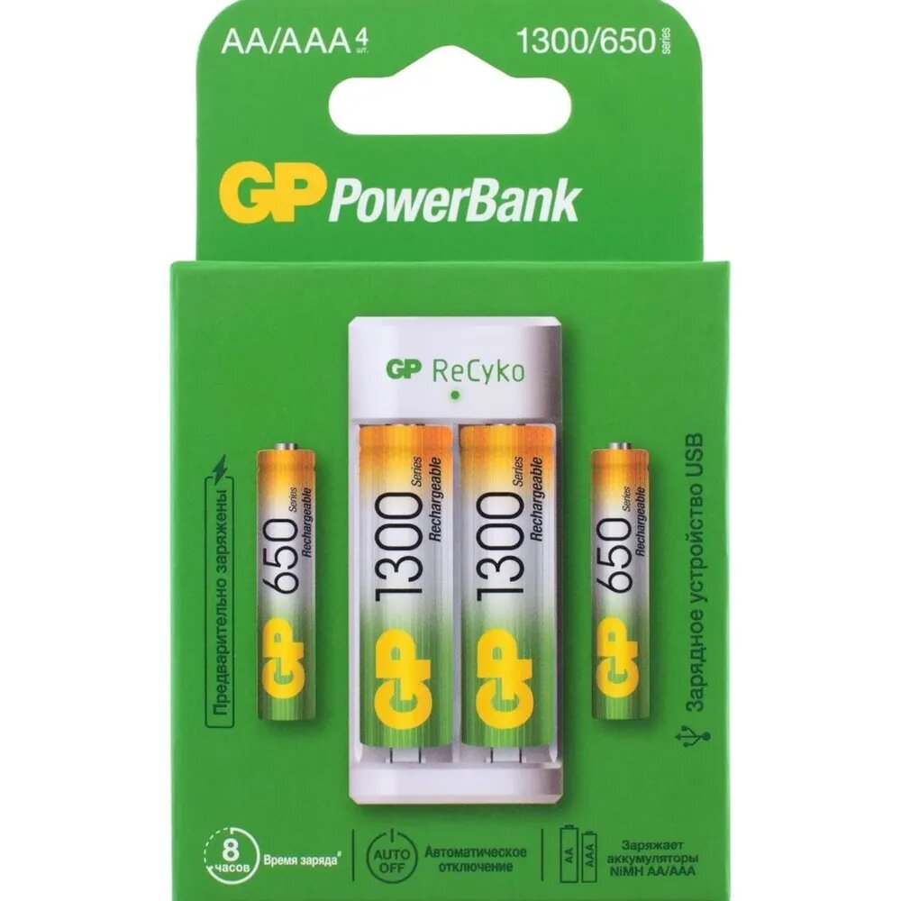 Зарядное устройство для аккумуляторных батареек GP E211130/65 2 шт. цвет белый