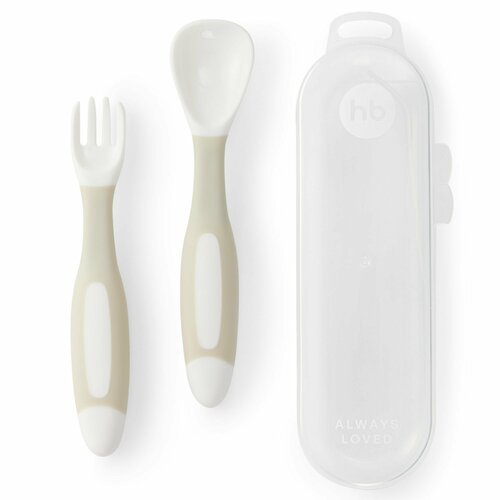 15071 Набор детских столовых приборов Happy Baby ложка и вилка для кормления посуда для детей white and light gray 567₽