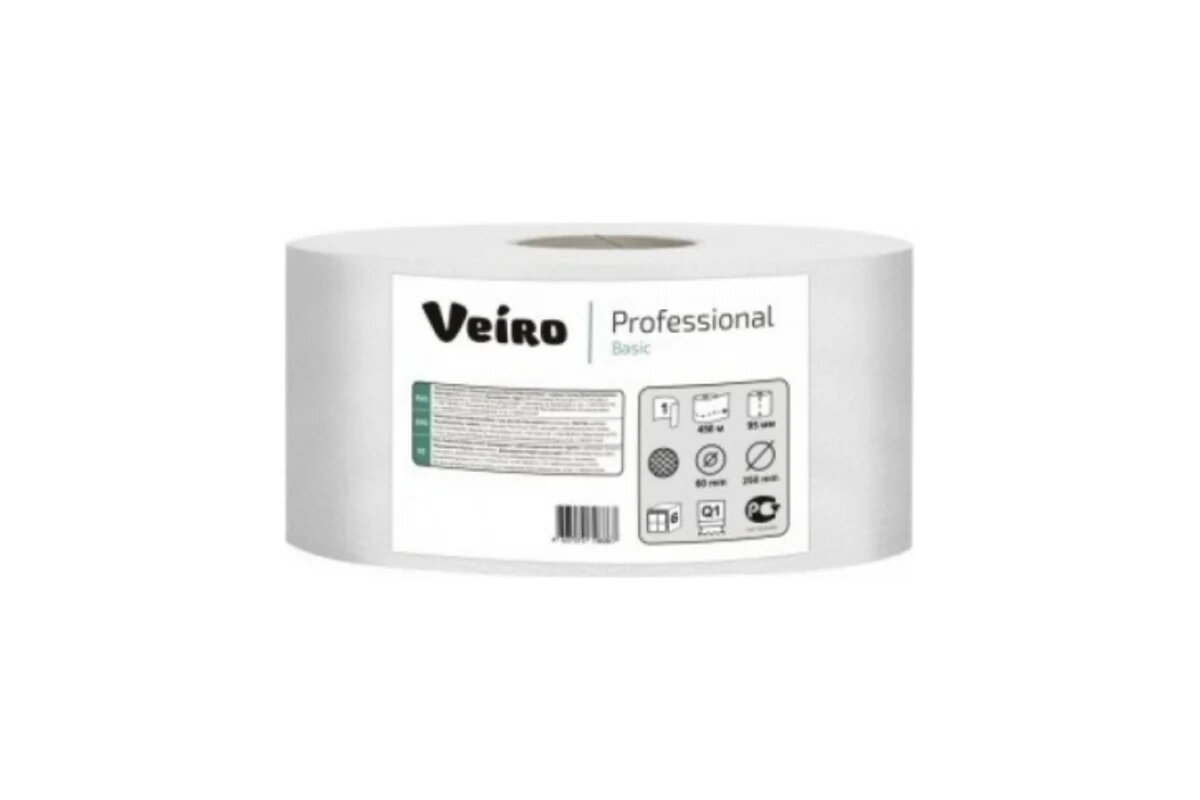 VEIRO PROFESSIONAL Туалетная бумага MAXI в больших рулонах Basic, однослойная 6 рулонов по 420 метров 23377