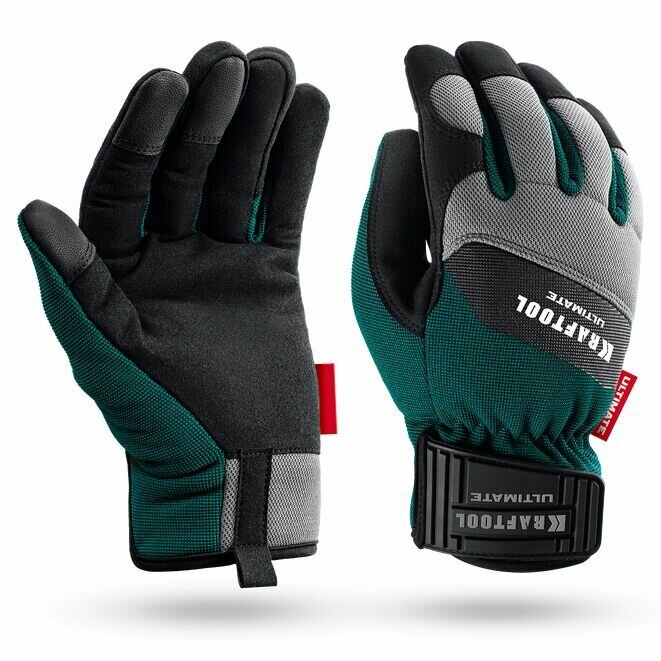 Перчатки комбинированные профессиональные, искусственная кожа, для сенсорных экранов, для тяжелых мех. работ, KRAFTOOL ULTIMATE р. ХL