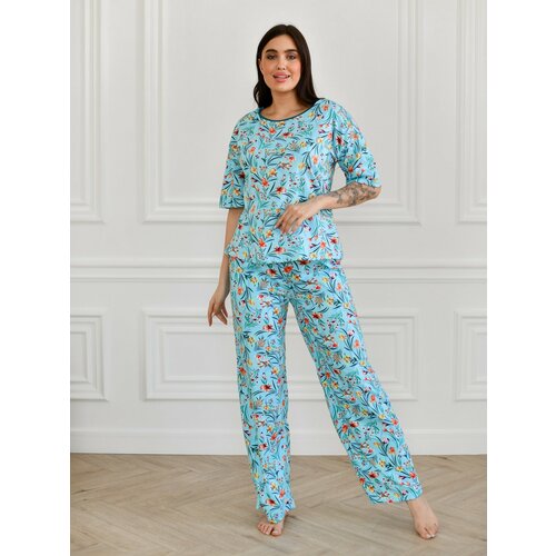 фото Пижама buy-tex.ru женская с брюками, размер 50, голубой