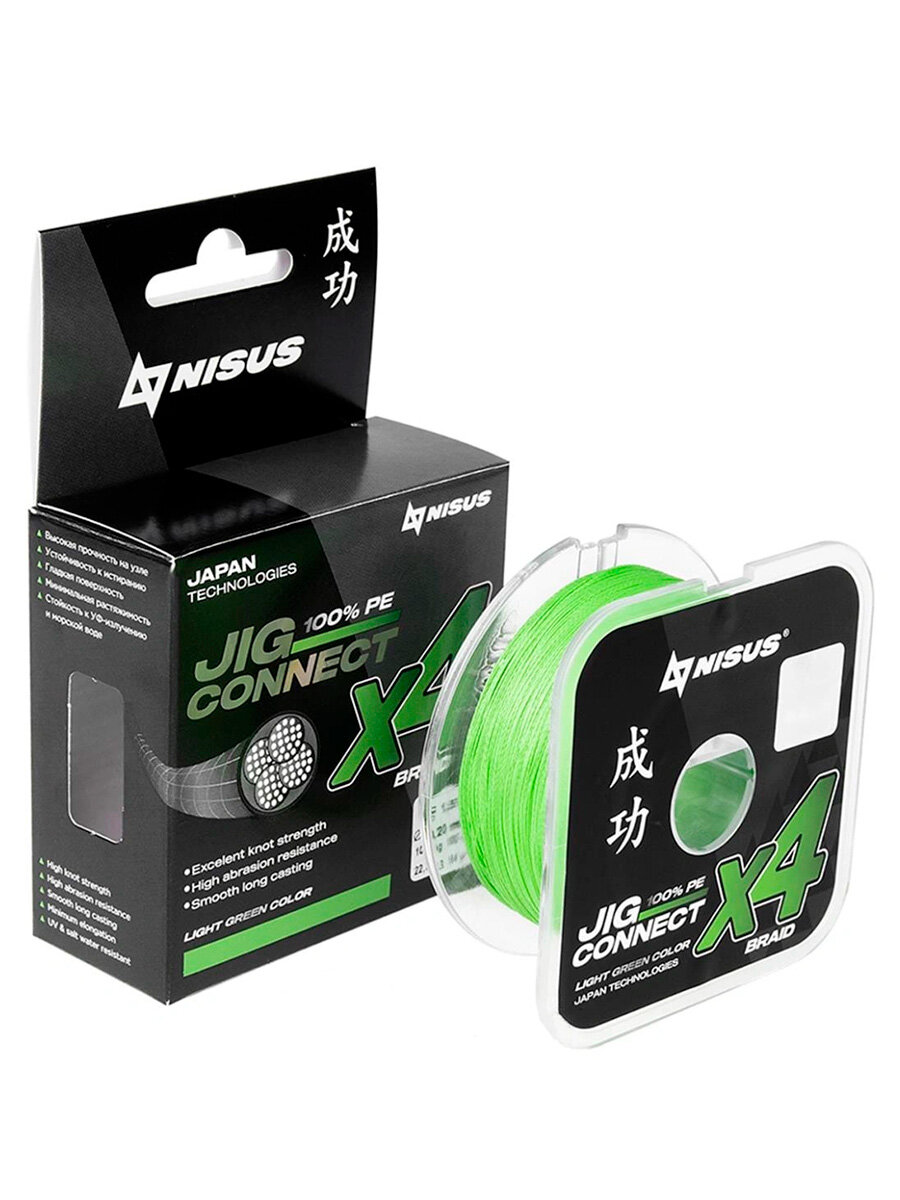 Плетеный шнур NISUS JIG CONNECT X4 PE Light Green 150m #2.0 0.22mm 13.2кг/28.8LB (T-N-JC-X4-0.22-150-LG)