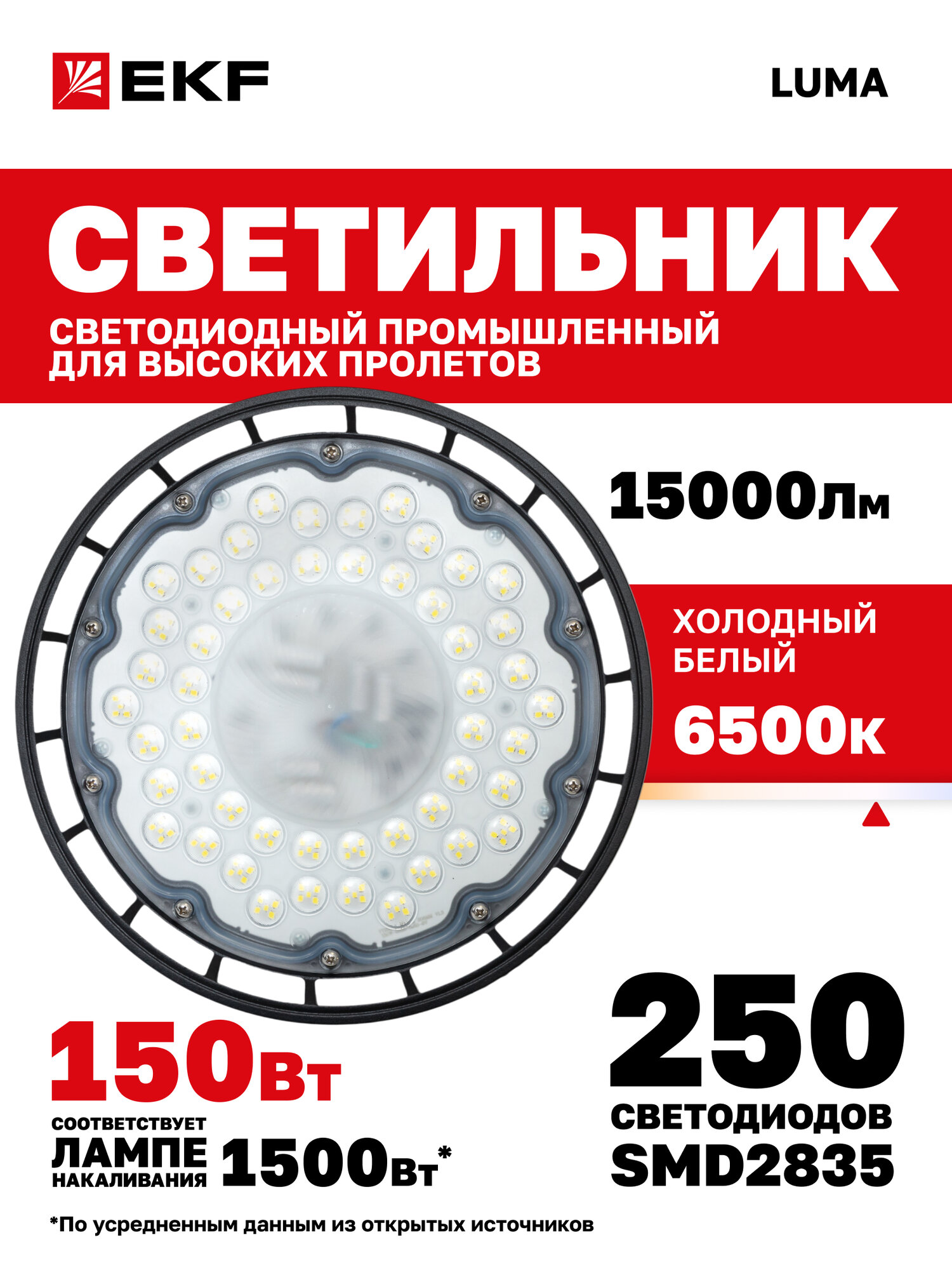 Светильник светодиодный промышленный EKF для высоких пролетов ДСП-1102 150Вт 6500К IP65