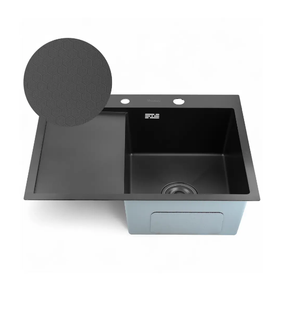 Кухонная мойка с крылом слева с PVD покрытием, графитовая, 63*50 — фото 1